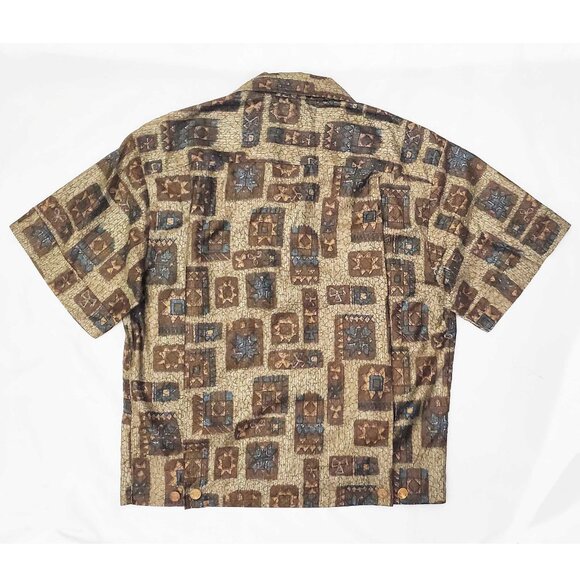 Stan Hicks Mens Hawaiian Casuals Vintage 50s Cropped Shirt Tiki Back Pleats M/L - Picture 8 of 9